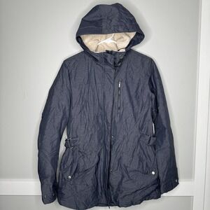 Columbia Therma Coil Jacket Women M Navy Coat Sherpa Lined Hood Full Zip (READ)